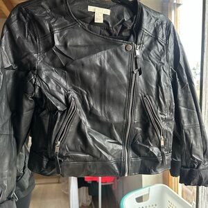 Black Faux Leather Jacket with Zipper Details